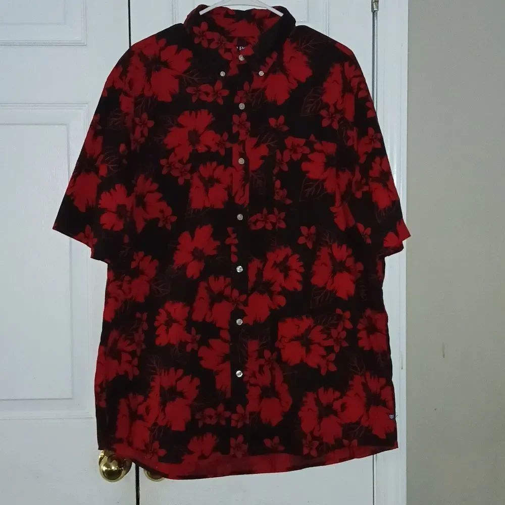 Chaps Hawaiian red black tropical print button down casual shirt Sz XXL  NWOT